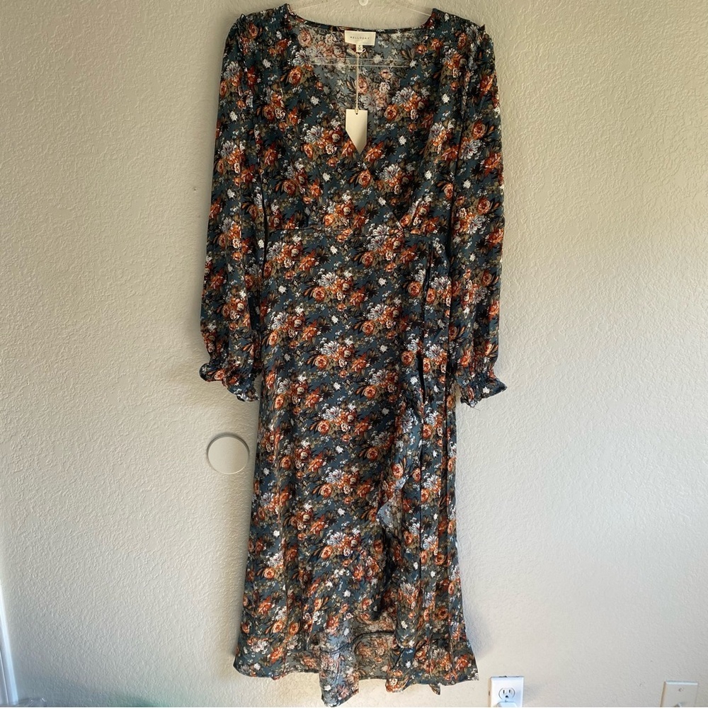 MELLODAY Faux Wrap Midi Dress Floral